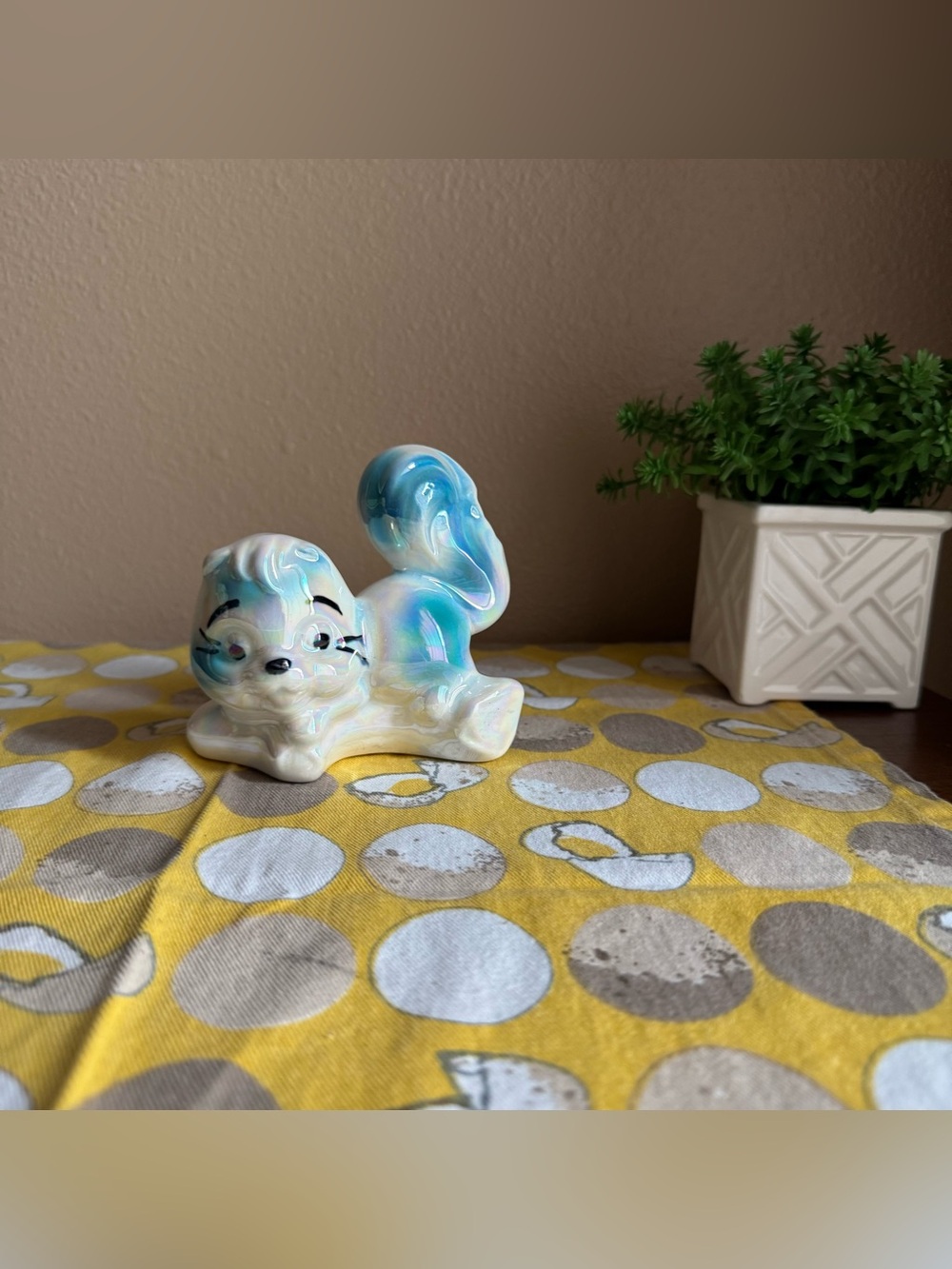 Vintage anthropomorphic glossy blue squirrel figurine